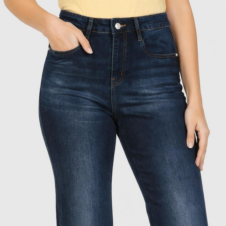 Women's Navy Blue Bootcut Fit Side Slit Button Detail Jeans, गहरा नीला, large