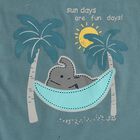 Infants' Teal Blue Cotton Round Neck Printed Baba Suit, Teal Blue, small