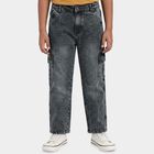 Boys Dark Grey Cargo Fit Washed Jeans, गहरा ग्रे, small