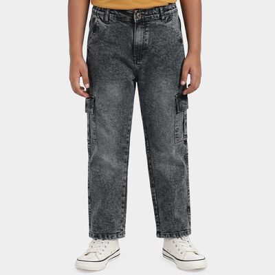 Boys Dark Grey Cargo Fit Washed Jeans