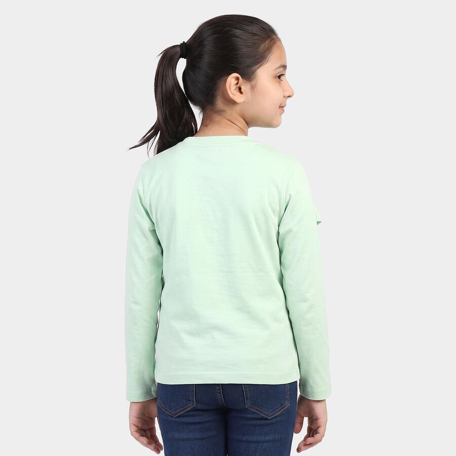 Girls' Mint Green Round Neck Regular Top, हल्का हरा, large