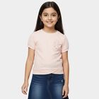 Girls Peach Round Neck Casual T-Shirt, Peach, small