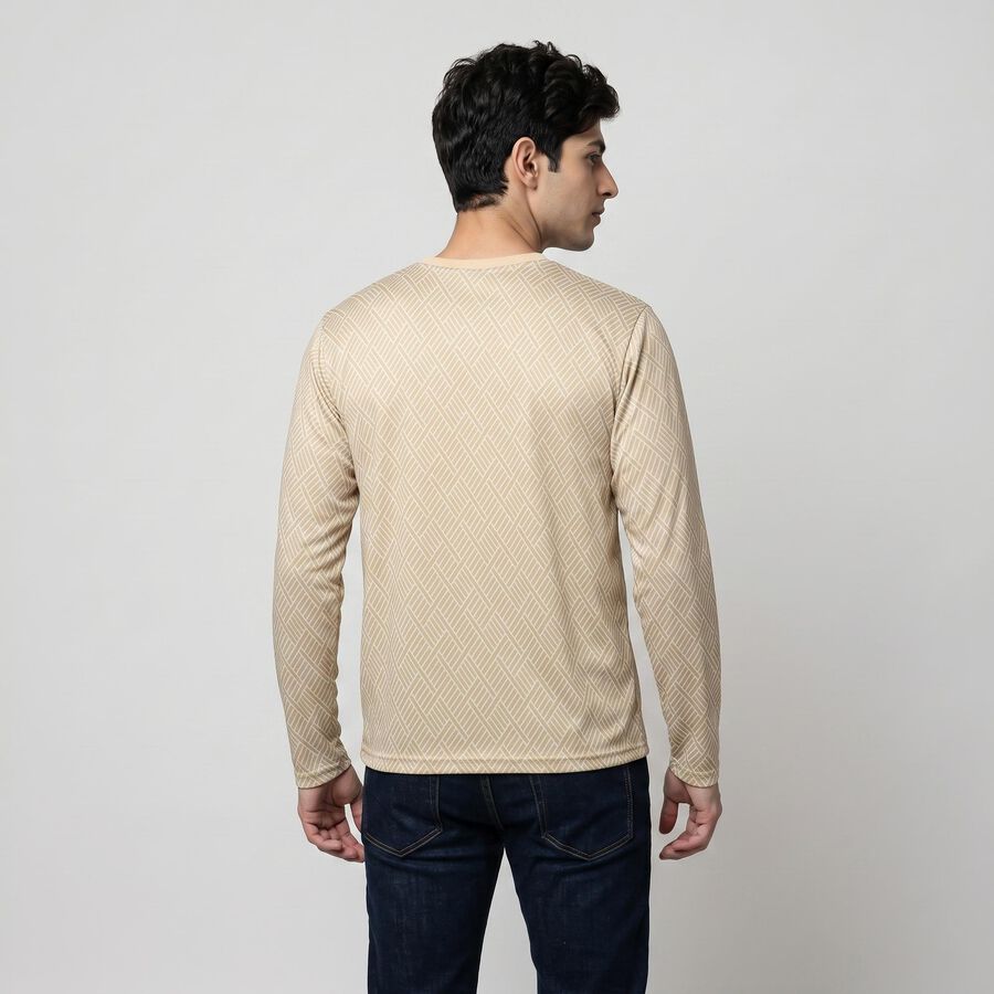 Men's Beige Round Neck Regular T-Shirt, गहरा पीला, large