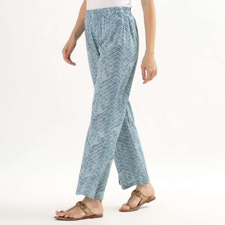Women's Muted Steel Blue Slim Fit Chevron Printed Palazzos, Mid Blue, large image number null