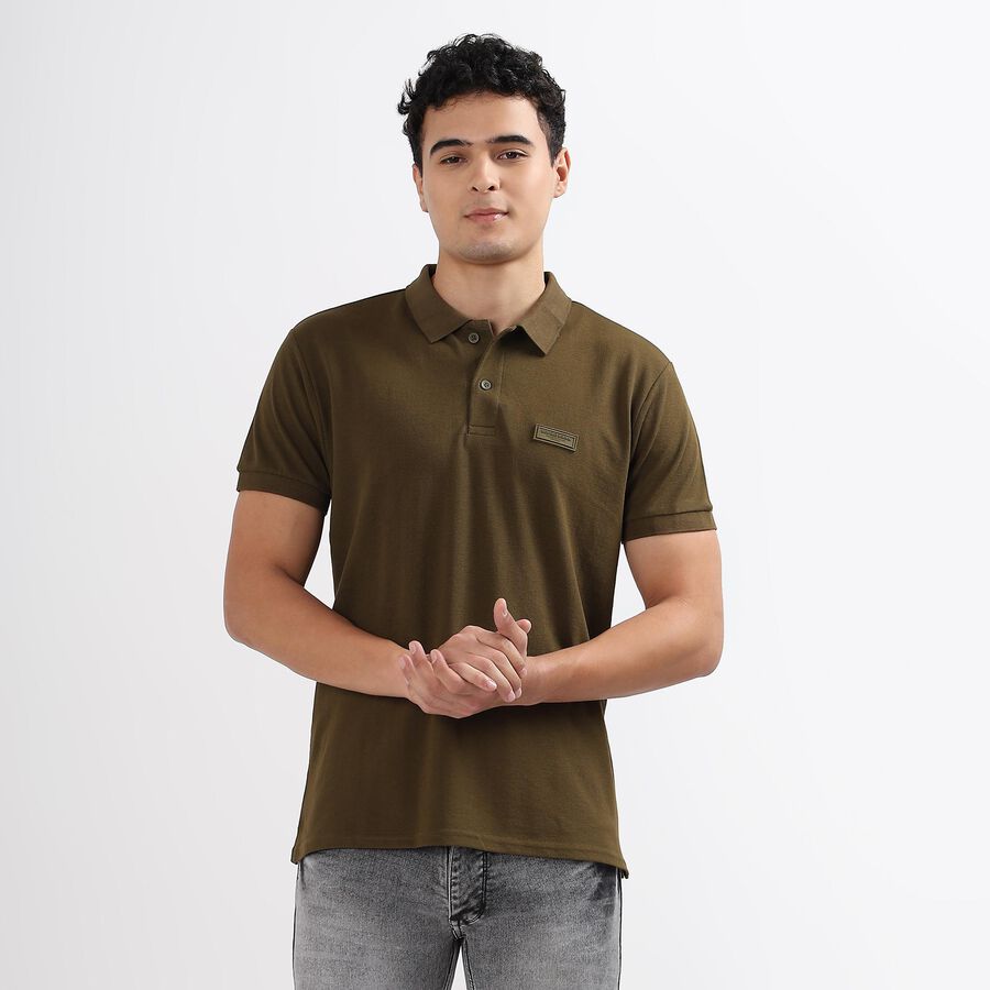 Men's Collared Half Sleeves T-Shirt, Khaki, large image number null