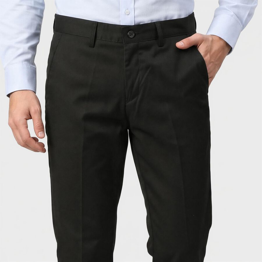 Men's Black Flat-Front Formal Trousers, Black, large