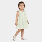Infants' Green Striped Tiered Sleeveless Cotton Frock, Light Green, small