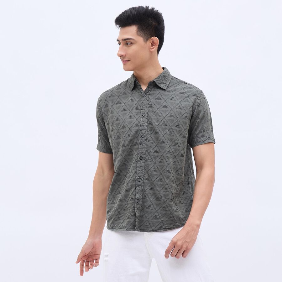 Men's Olive Green Regular Collar Casual Shirt, Olive, large image number null
