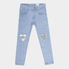 Girls Buttoned Slim Fit Jeans, Ice Blue, small image number null