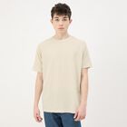 Men's Light Beige Round Neck Casual T-Shirt, Beige, small