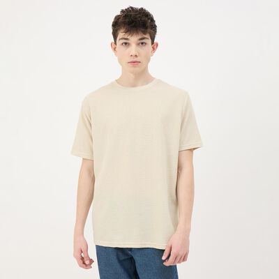 Men's Light Beige Round Neck Casual T-Shirt