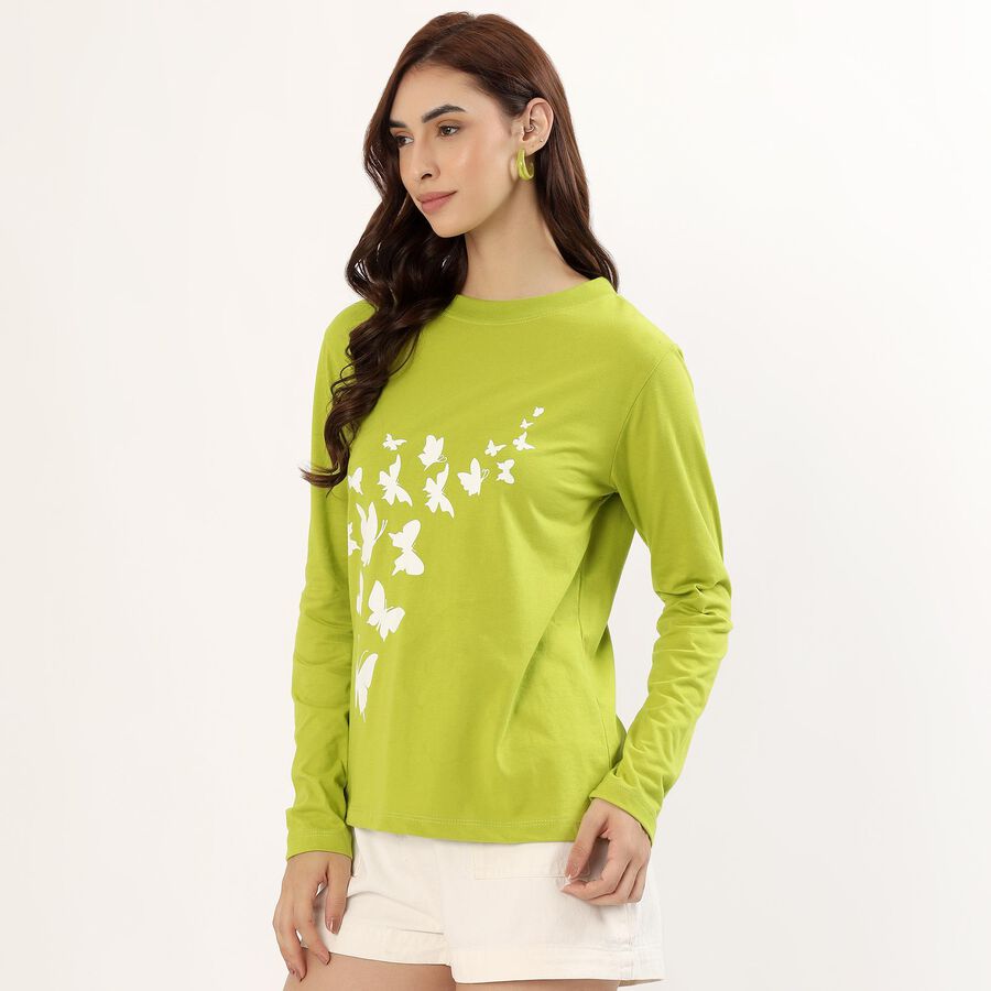 Women's Bright Lime Green Round Neck Casual Top, हल्का हरा, large image number null