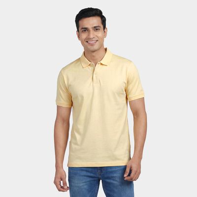 Men's Yellow Cotton Polo Neck Classic T-Shirt