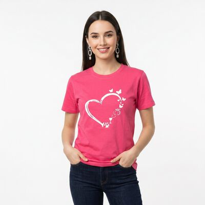 Women's Fuchsia Round Neck Regular T-Shirt