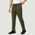 Men's Olive Green Regular Fit Side-Striped Track Pants, ओलिव, small