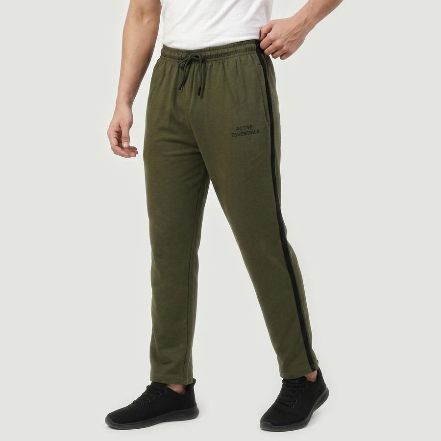 Men's Olive Green Regular Fit Side-Striped Track Pants, ओलिव, large