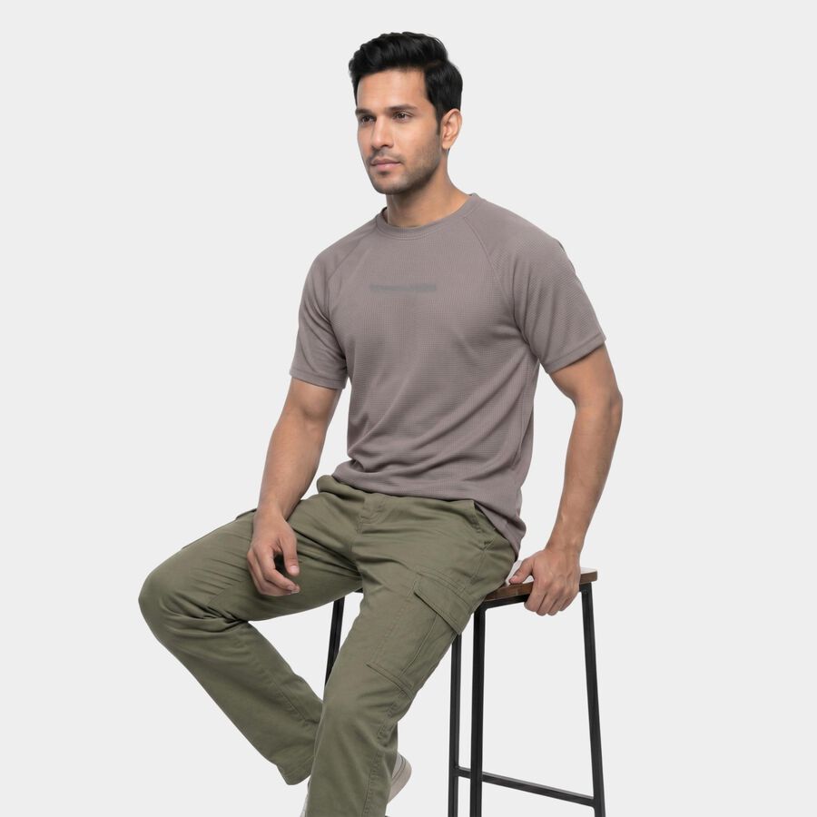Men's Grey Crew Neck Regular Drifit T-Shirt, गहरा ग्रे, large