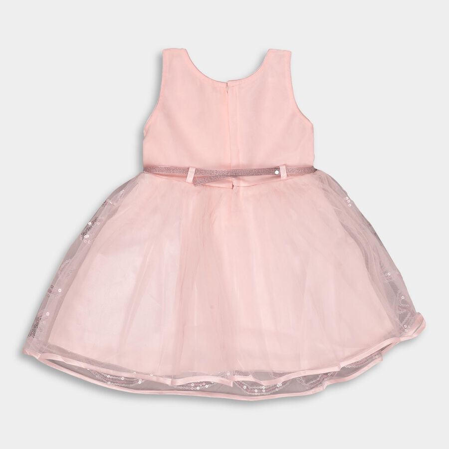 Girls' Soft Pink Sequin Bow Sleeveless Party Frock, Light Pink, large image number null