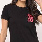 Women's Black Round Neck Graphic Print Regular T-Shirt, Black, small