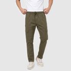 Men's Olive Green Slim Fit Cargo Trousers, Olive, small