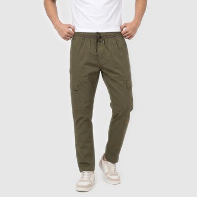 Men's Olive Green Slim Fit Cargo Trousers
