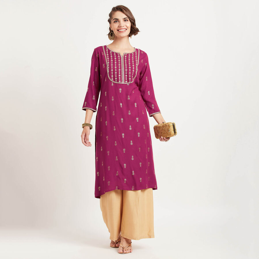 Printed Kurta, Wine, large image number null