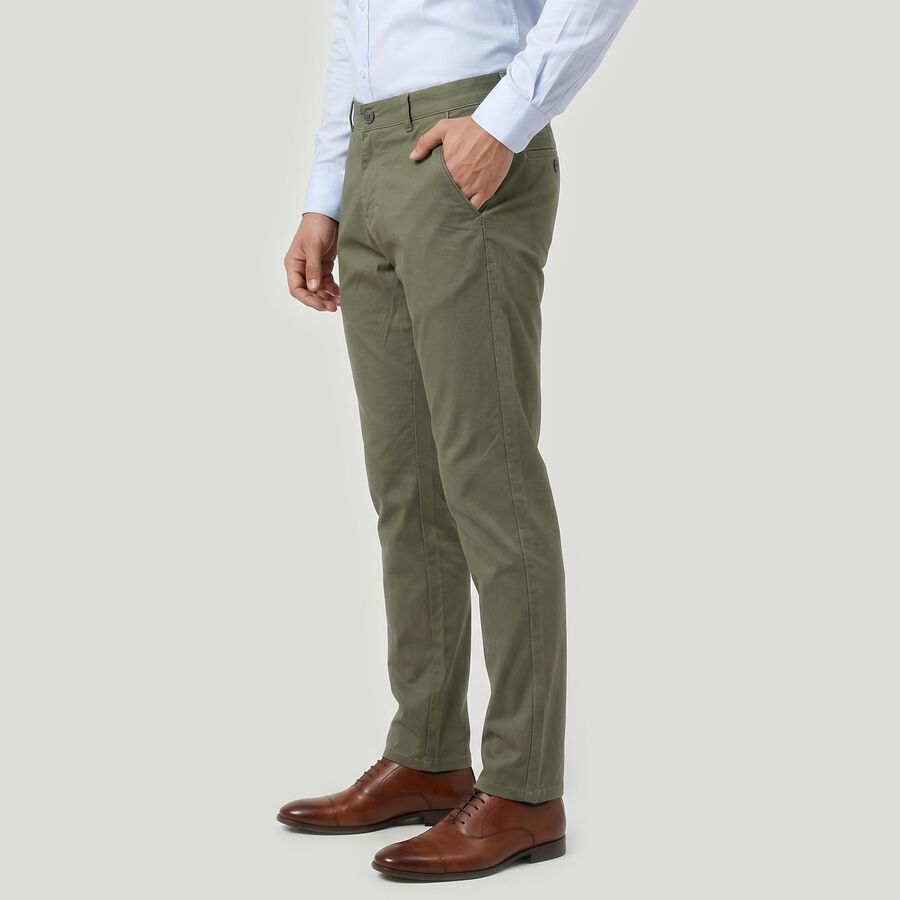 Men's Olive Green Slim Fit Chino Trousers, हल्का हरा, large