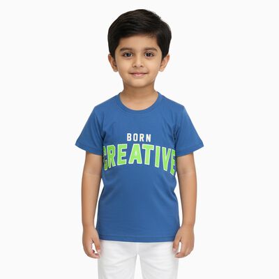 Boys Bright Royal Blue Cotton Round Neck Casual T-Shirt