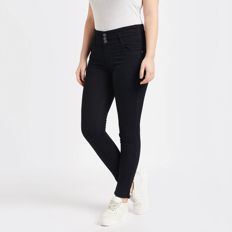 Basic Wash High Rise Skinny Jeans, काला, large image number null