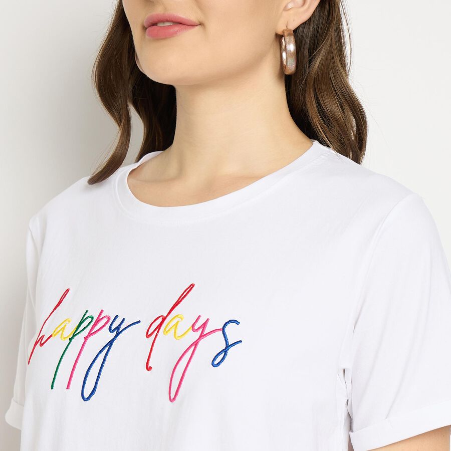 Ladies' Round Neck T-Shirt, सफ़ेद, large image number null