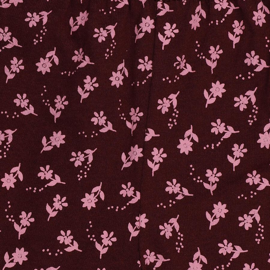 Girls' Wine Floral Elastic Waist Shorts, Wine, large