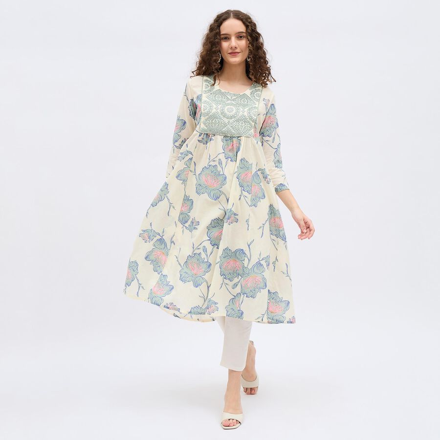 Women's Light Blue Round Neck Embroidered Kurta, हल्का नीला, large image number null