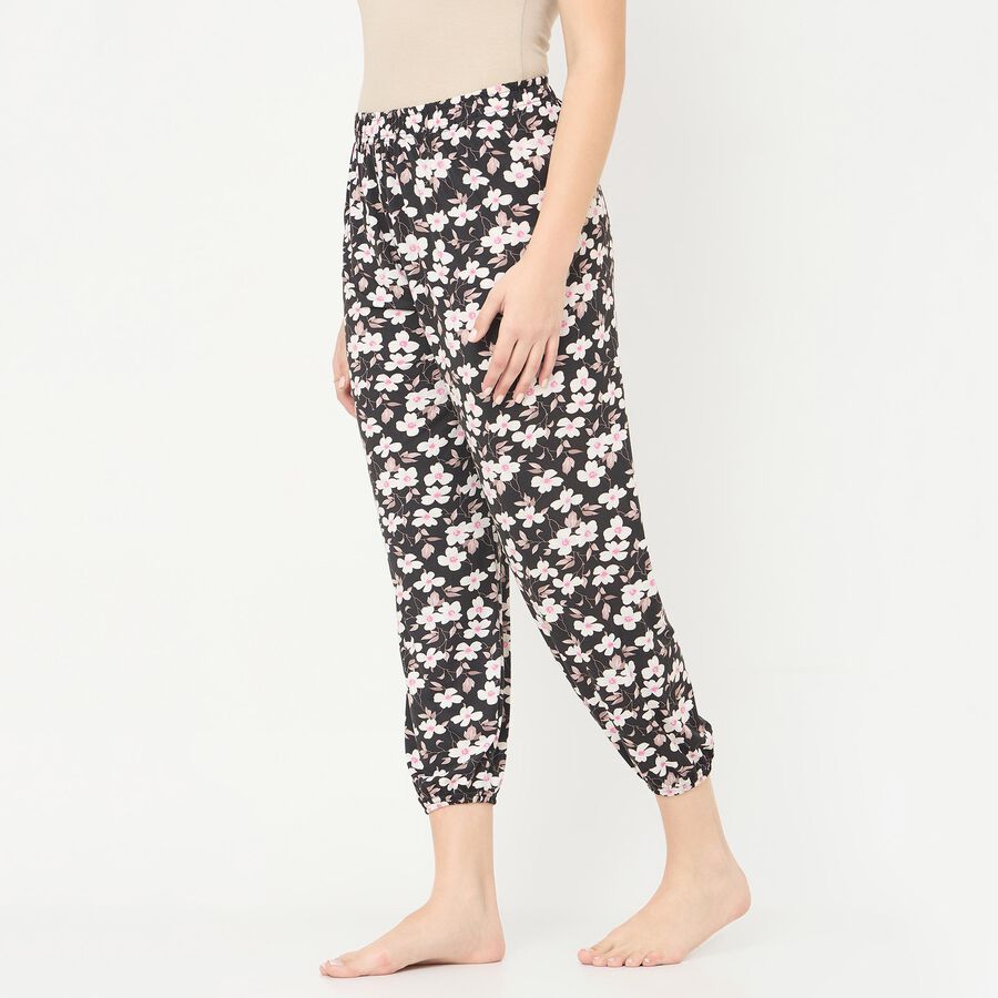 Women's Jet Black Relaxed Fit Elastic Waist Harem Pants, काला, large