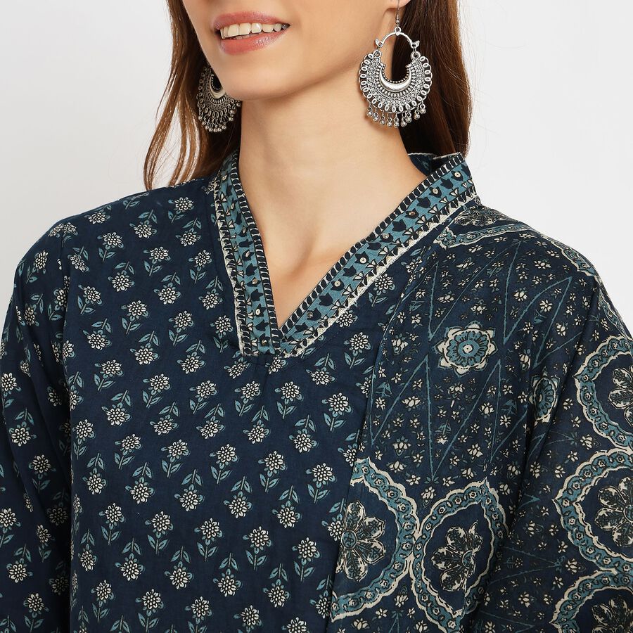Ladies' 100% Cotton Ethnic Set, Dark Blue, large image number null