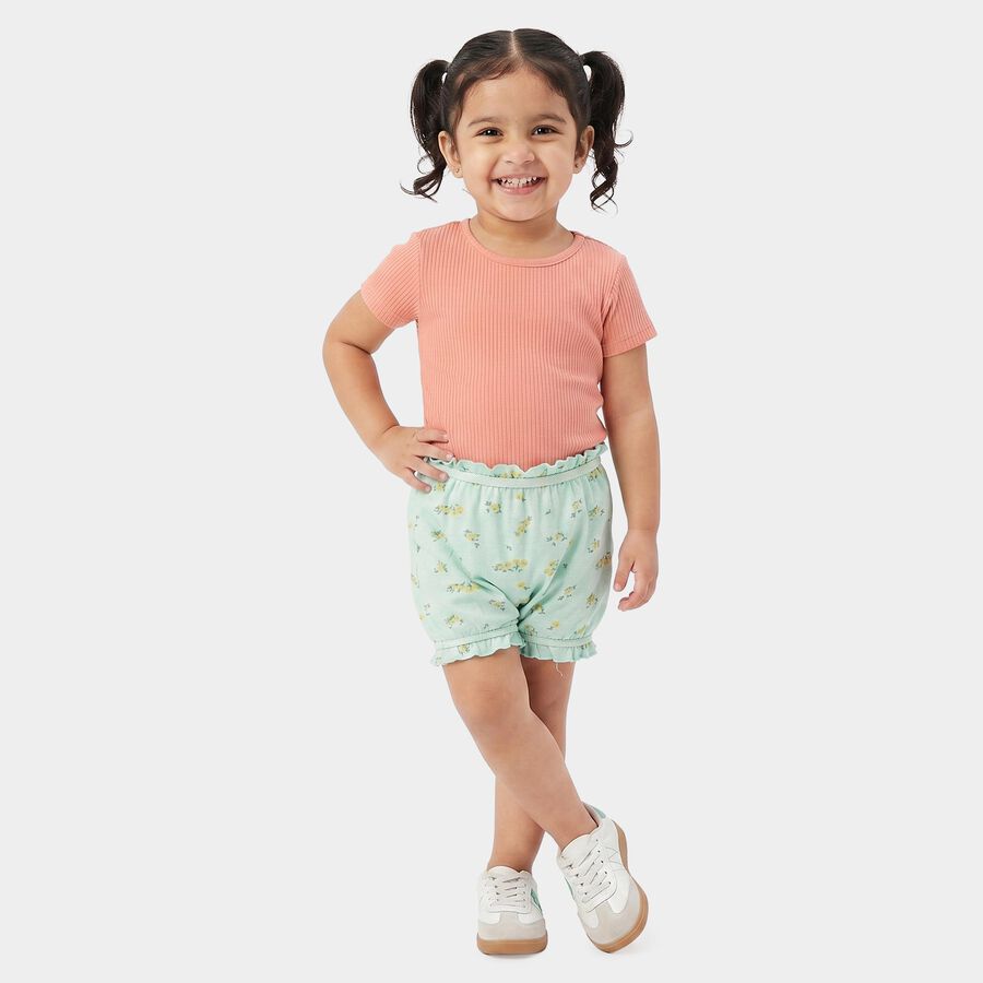 Girls' Mint Green Regular Fit Floral Ruffled Bloomer, Light Green, large