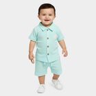 Infants' Aqua 100% Cotton Collar Textured Baba Suit, Aqua, small