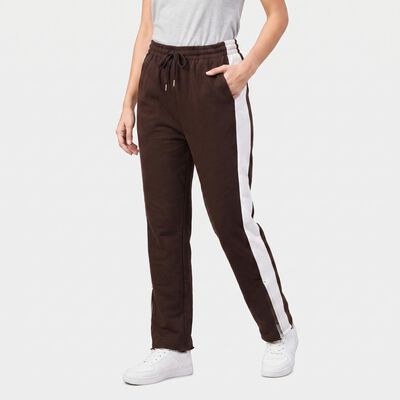 Women's Brown Straight Fit Side-Striped Track Pants