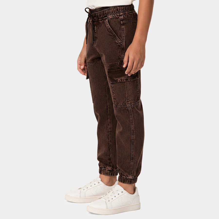 Boys Brown Jogger Fit Washed Cargo Jeans, Brown, large