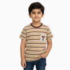 Boys Beige and Brown Crew Neck Casual T-Shirt, गहरा पीला, small