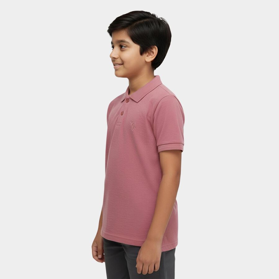 Boys' Pink Cotton Blend Round Neck Casual T-Shirt, गुलाबी, large