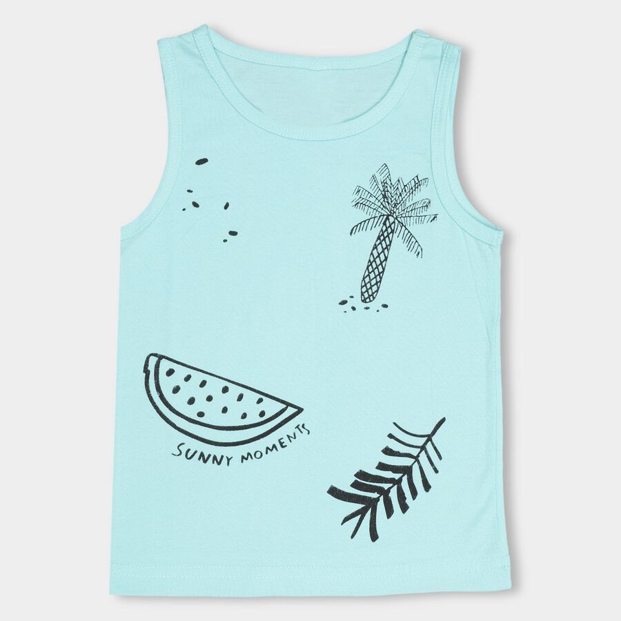 Boys' Light Aqua Blue Round Neck Casual Sleeveless T-Shirt, Aqua, large image number null