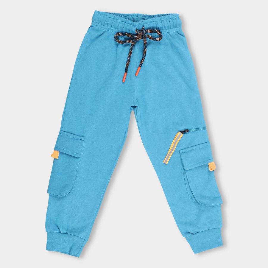 Boys Bright Sky Blue Cotton Blend Cargo Pyjama, टील ब्लू, large image number null