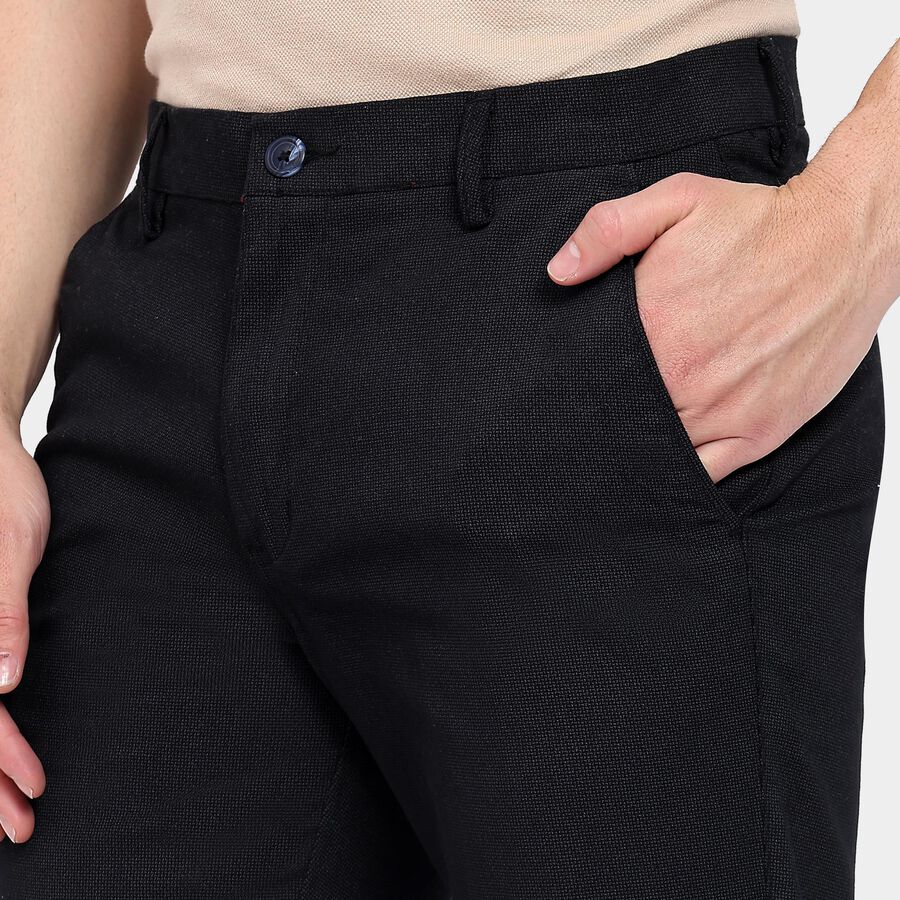 Men's Slim Fit Casual Trousers, काला, large