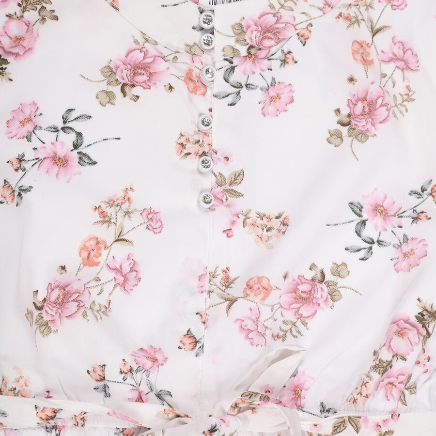 Girls' Soft White Puff Sleeve Floral Dress, White, large image number null