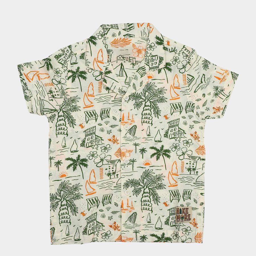 Boys' Mint Green Cotton Camp Collar Casual Shirt, Light Green, large
