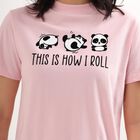 Ladies' Light Pink Round Neck Panda Print T-Shirt, Pink, small image number null