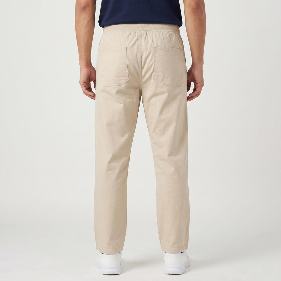 Men's Off White Slim Fit Elasticated-Waist Casual Trousers, ऑफ व्हाइट, large