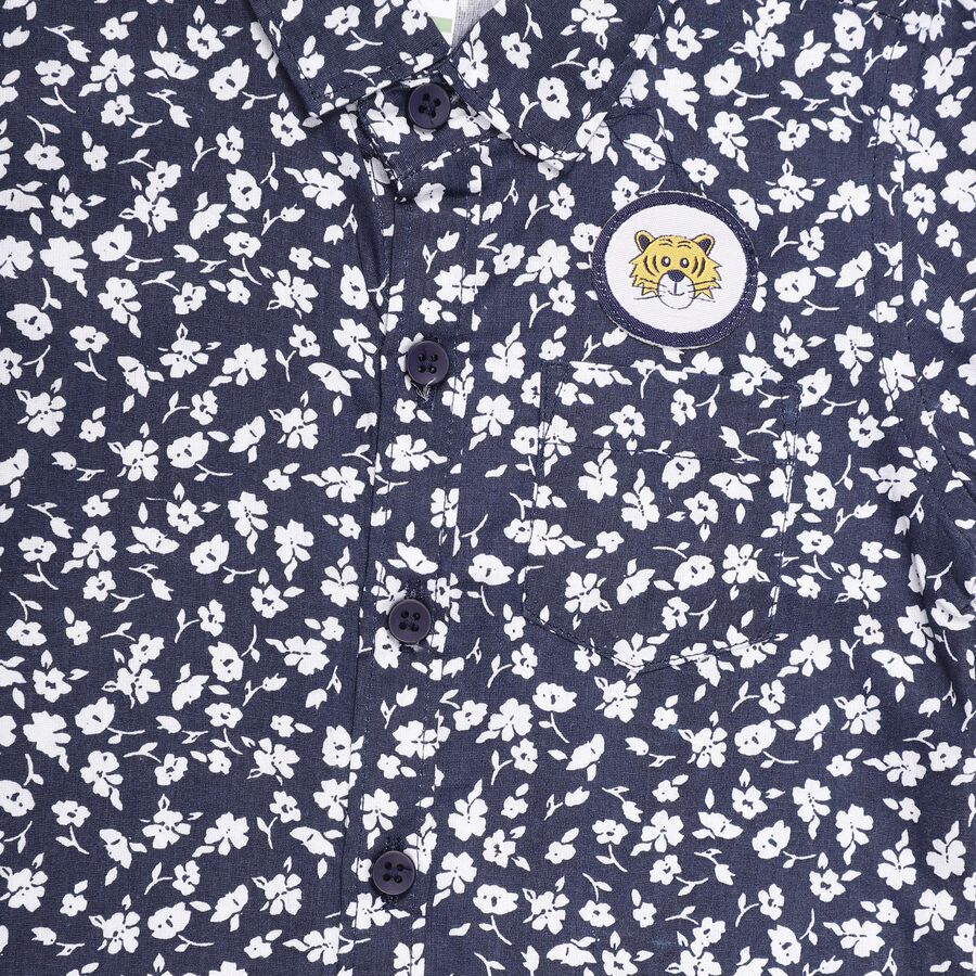 Infants' Deep Midnight Navy Blue Cotton Regular Collar Casual Shirt, नेवी ब्लू, large image number null