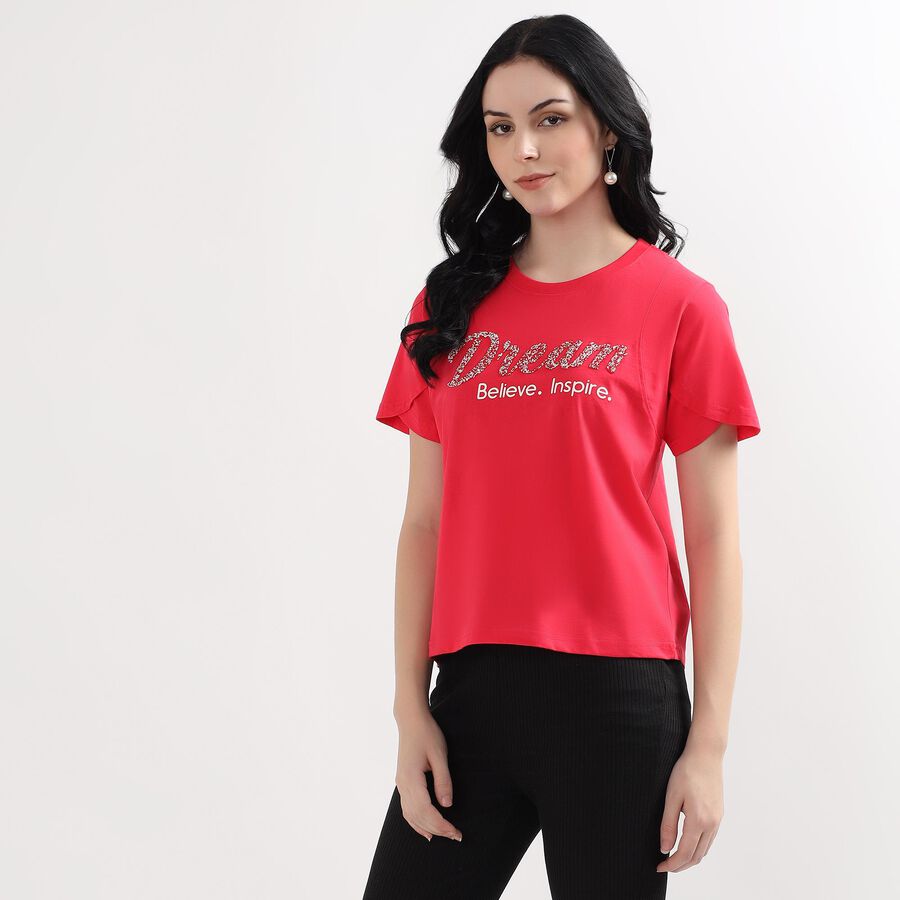 Ladies' 100% Cotton Round Neck T-Shirt, मूँगा (कोरल), large image number null