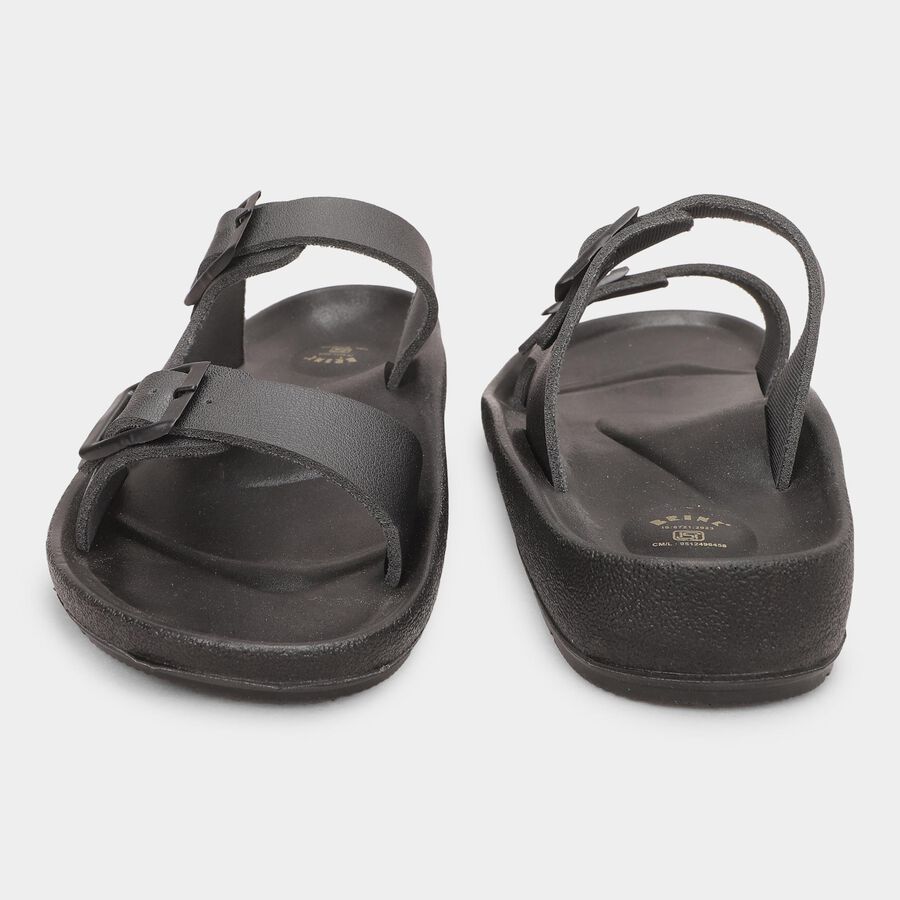 Men's Jet Black Buckle Strap Sandals, काला, large